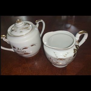 Fine china tea and sugar set white and gold